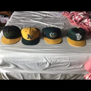 4 Oakland A’s caps 3 fitted 1 adjustable